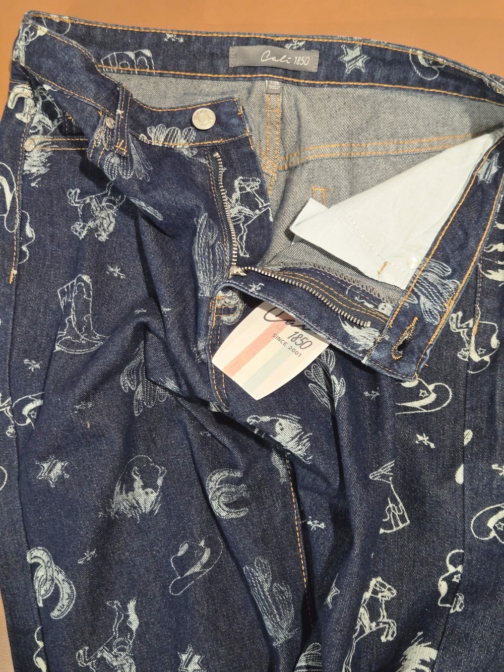 Cali1850 NWT Western Print Straight Leg Jeans | Cowboy Boots Cactus Rodeo | 7/28 - Picture 5 of 10